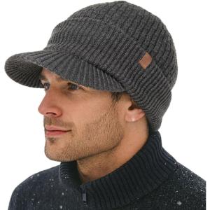 image:imageTOPEX DryKnit Waterproof 80 Merino Wool Beanie Hat with Brim  Fleece Lined Ski Cap for Cold Weather amp Large HeadsCharcoal Grey