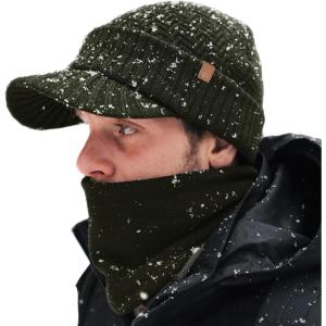image:imageTOPEX DryKnit Waterproof Merino Wool Visor Beanie amp Polar Fleece Neck Warmer Set  Winter Hat for Cold WeatherGreenset Waterproof