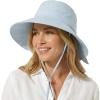 image:imageTOPEX ChicPony Ponytail Wide Brim Sun Hat for Women UPF 50 Cotton Linen Summer Beach Bucket Hats with FoldUp BrimLight Blue