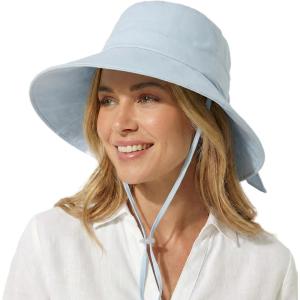 image:imageTOPEX ChicPony Ponytail Wide Brim Sun Hat for Women UPF 50 Cotton Linen Summer Beach Bucket Hats with FoldUp BrimLight Blue