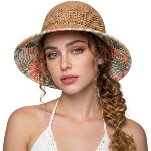 image:imageTOPEX Uvcoolix Chicpony Cooling UPF80 Chin Straps Floppy Wide Brim Beach Straw Sun HatKhaki Light Botanical