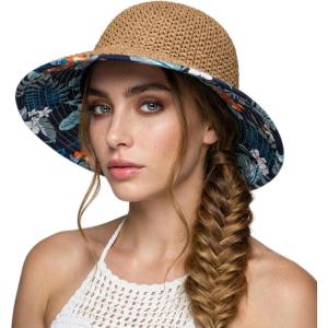 image:imageTOPEX Uvcoolix Chicpony Cooling UPF80 Chin Straps Floppy Wide Brim Beach Straw Sun HatKhaki Midnight Botanical