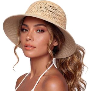 image:imageTOPEX Uvcoolix Chicpony Cooling UPF80 Chin Straps Floppy Wide Brim Beach Straw Sun HatNatural