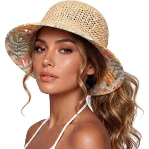 image:imageTOPEX Uvcoolix Chicpony Cooling UPF80 Chin Straps Floppy Wide Brim Beach Straw Sun HatNatural Light Botanical