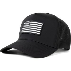 image:imageTOPEX Performance Baseball Hat for Men Water Resistant Golf Cap Running Cooling Snapback Laser PerforatedBlack  Usa Flag
