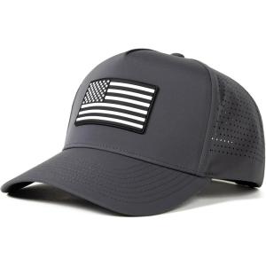 image:imageTOPEX Performance Baseball Hat for Men Water Resistant Golf Cap Running Cooling Snapback Laser PerforatedCharcoal  Usa Flag