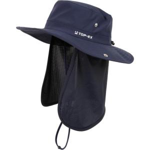 image:imageTOPEX UVCoolix Cooling Sun Hat with Detachable Neck Flap Unisex UPF 50 Wide Brim Bucket Hat for Hiking Fishing amp Big HeadNavy Blue