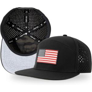 image:imageUVCoolix Cooling Sweatband Flat Bill Golf Baseball CapBreathable Sun ProtectionWaterResistant Snapback Performance HatBlack Flag