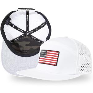 image:imageUVCoolix Cooling Sweatband Flat Bill Golf Baseball CapBreathable Sun ProtectionWaterResistant Snapback Performance HatWhite Flag