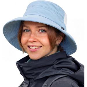 image:imageTOPEX ChicPony Womens Wide Brim Bucket Sun Hat with Ponytail Hole UPF 50 Summer Packable Sunhat for Travel Beach OutdoorMisty Periwinkle