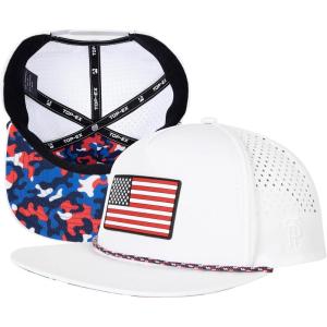 image:imageTOPEX Golf Performance Snapback Hat for Men Waterproof Repellent Flat Bill Cap Breathable Laser Perforated Two Sizes XL XXLBlue Red Camomulti American Flag
