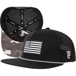 image:imageTOPEX Golf Performance Snapback Hat for Men Waterproof Repellent Flat Bill Cap Breathable Laser Perforated Two Sizes XL XXLGrey Camoblack American Flag