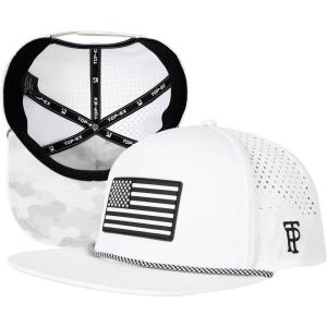 image:imageTOPEX Golf Performance Snapback Hat for Men Waterproof Repellent Flat Bill Cap Breathable Laser Perforated Two Sizes XL XXLGrey Camowhite American Flag
