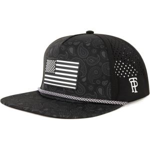 image:imageTOPEX Golf Performance Snapback Hat for Men Waterproof Repellent Flat Bill Cap Breathable Laser Perforated Two Sizes XL XXLPaisely Black