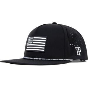 image:imageTOPEX Golf Performance Snapback Hat for Men Waterproof Repellent Flat Bill Cap Breathable Laser Perforated Two Sizes XL XXLUsa Flagblack