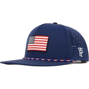 image:imageTOPEX Golf Performance Snapback Hat for Men Waterproof Repellent Flat Bill Cap Breathable Laser Perforated Two Sizes XL XXLUsa Flagnavy