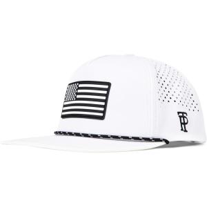 image:imageTOPEX Golf Performance Snapback Hat for Men Waterproof Repellent Flat Bill Cap Breathable Laser Perforated Two Sizes XL XXLUsa Flagwhite