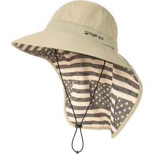 image:imageTOPEX Cooling Sun Hat with Neck Flap  UPF 50 Wide Brim Breathable Hat for Hiking Fishing amp Big HeadsKhaki  Us Flag